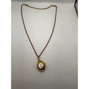 Vintage Sanford 17 Jewels Pendant Watch Necklace Gold Tone Green Reversible